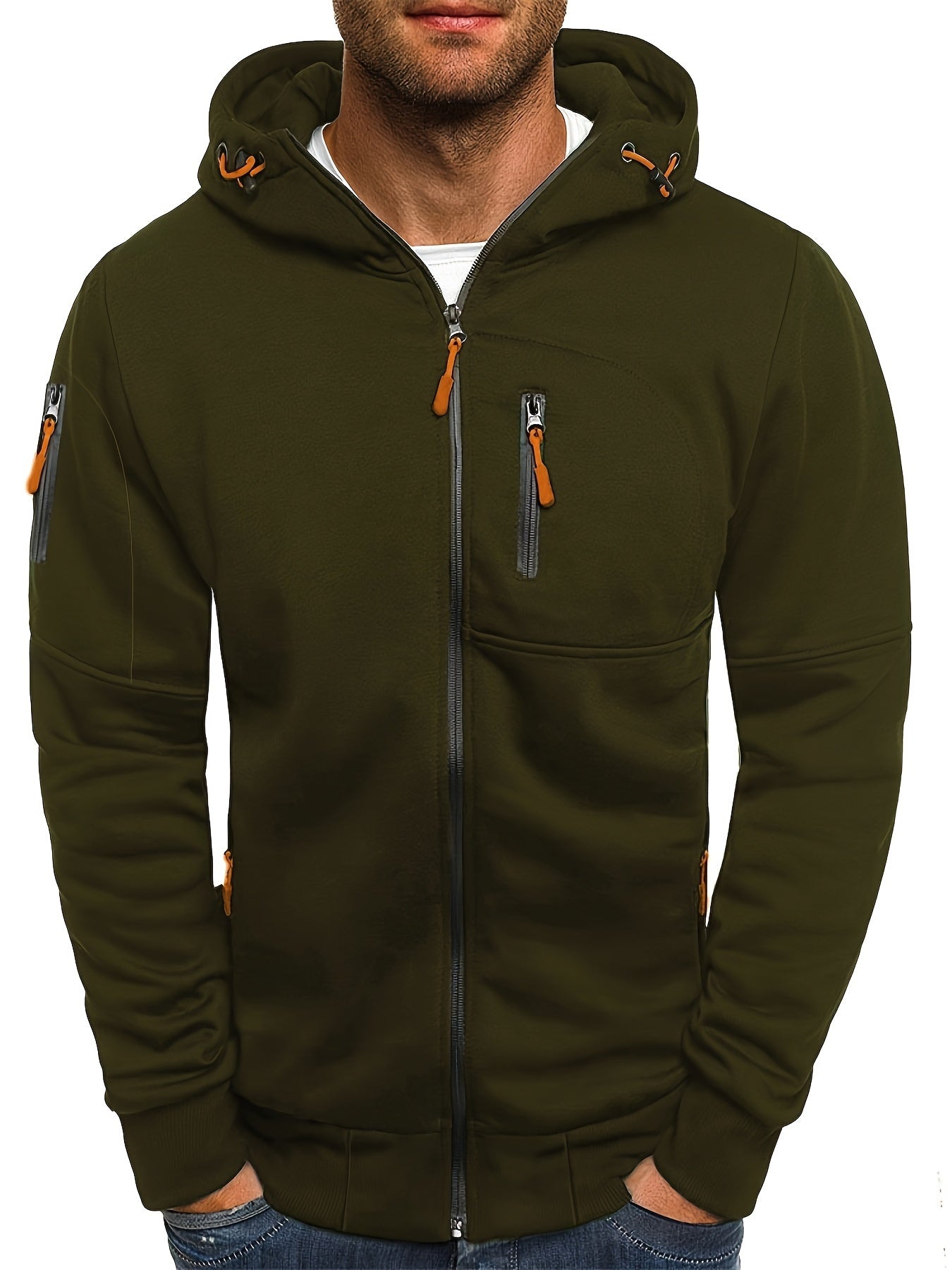 Men's Hooded Jacket - Active Hoodies with Zipper Pocket, Casual Long Sleeve Zip Up Design for Gym Sports and Spring Fall Seasons
