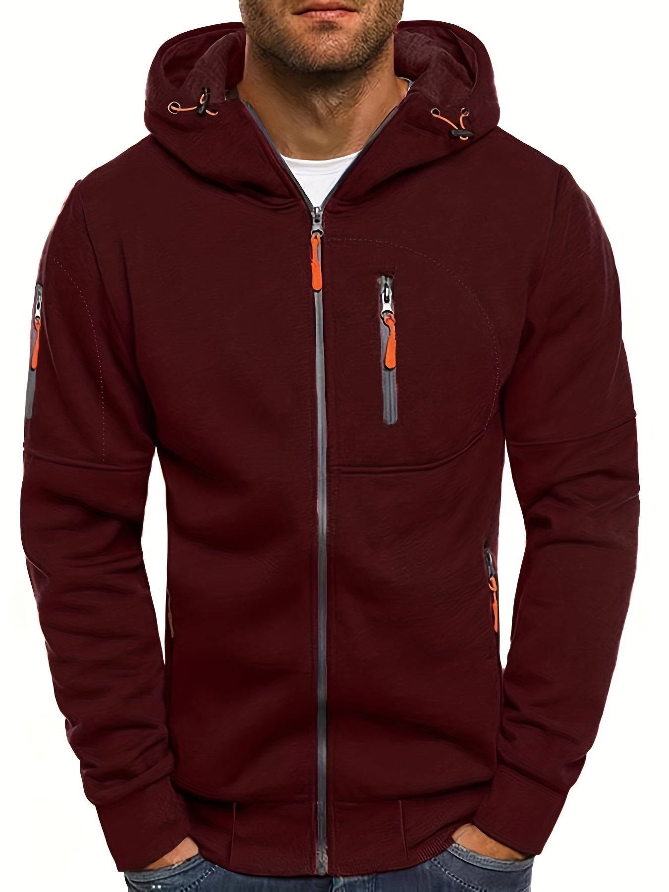 Men's Hooded Jacket - Active Hoodies with Zipper Pocket, Casual Long Sleeve Zip Up Design for Gym Sports and Spring Fall Seasons