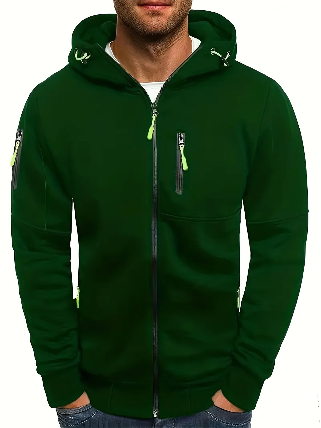 Men's Hooded Jacket - Active Hoodies with Zipper Pocket, Casual Long Sleeve Zip Up Design for Gym Sports and Spring Fall Seasons