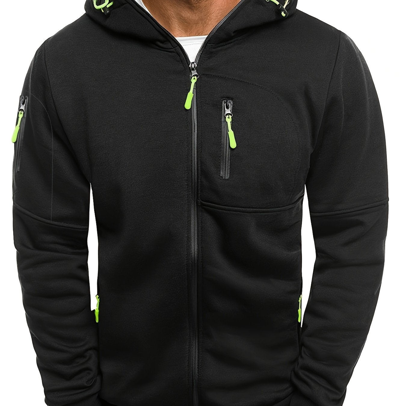Men's Hooded Jacket - Active Hoodies with Zipper Pocket, Casual Long Sleeve Zip Up Design for Gym Sports and Spring Fall Seasons