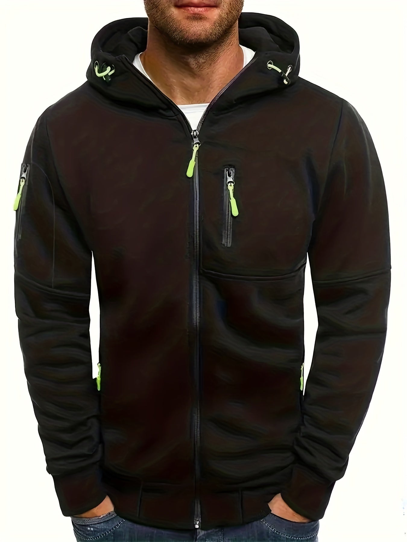 Men's Hooded Jacket - Active Hoodies with Zipper Pocket, Casual Long Sleeve Zip Up Design for Gym Sports and Spring Fall Seasons