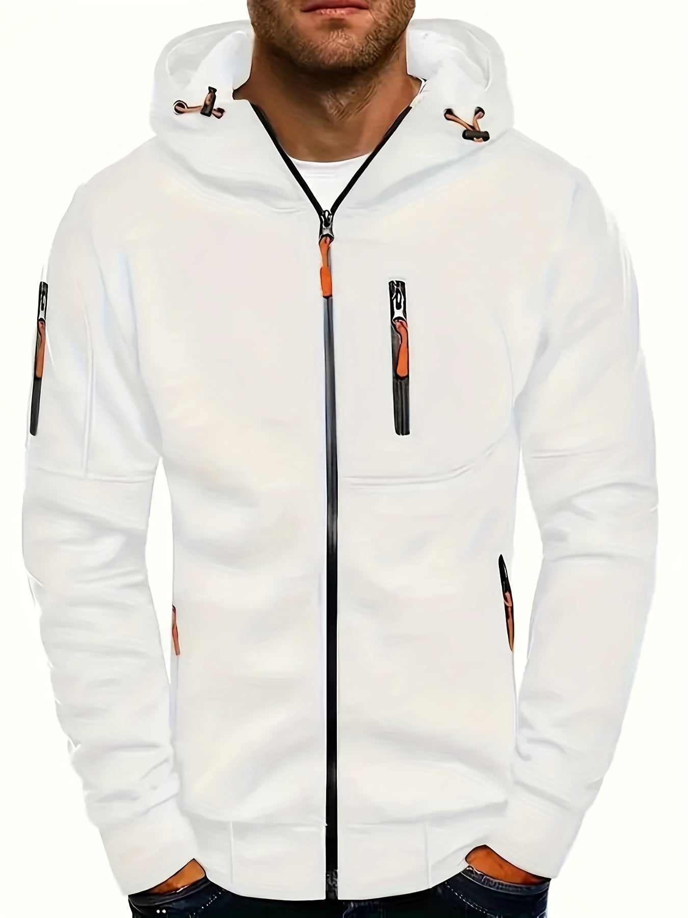 Men's Hooded Jacket - Active Hoodies with Zipper Pocket, Casual Long Sleeve Zip Up Design for Gym Sports and Spring Fall Seasons