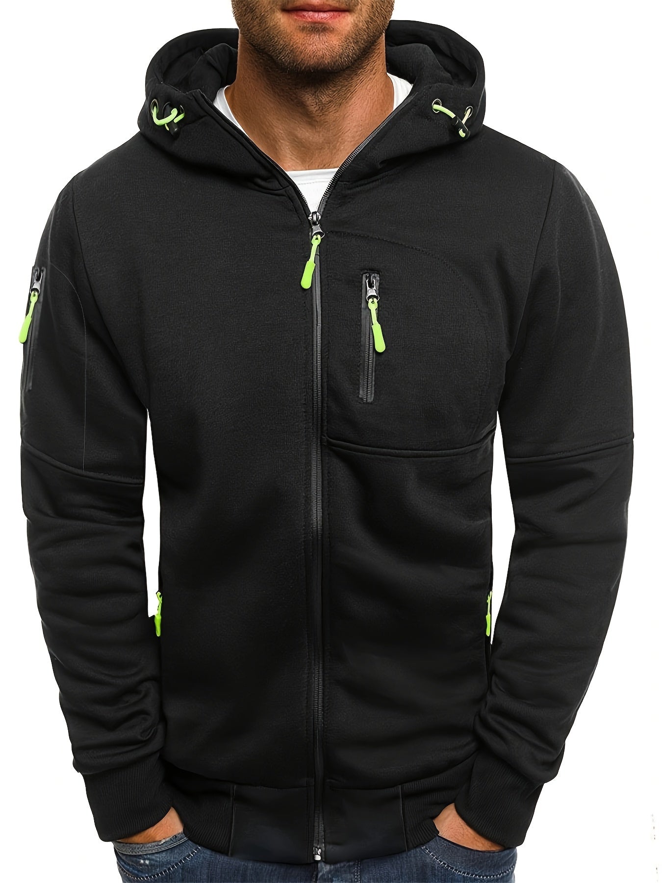 Men's Hooded Jacket - Active Hoodies with Zipper Pocket, Casual Long Sleeve Zip Up Design for Gym Sports and Spring Fall Seasons