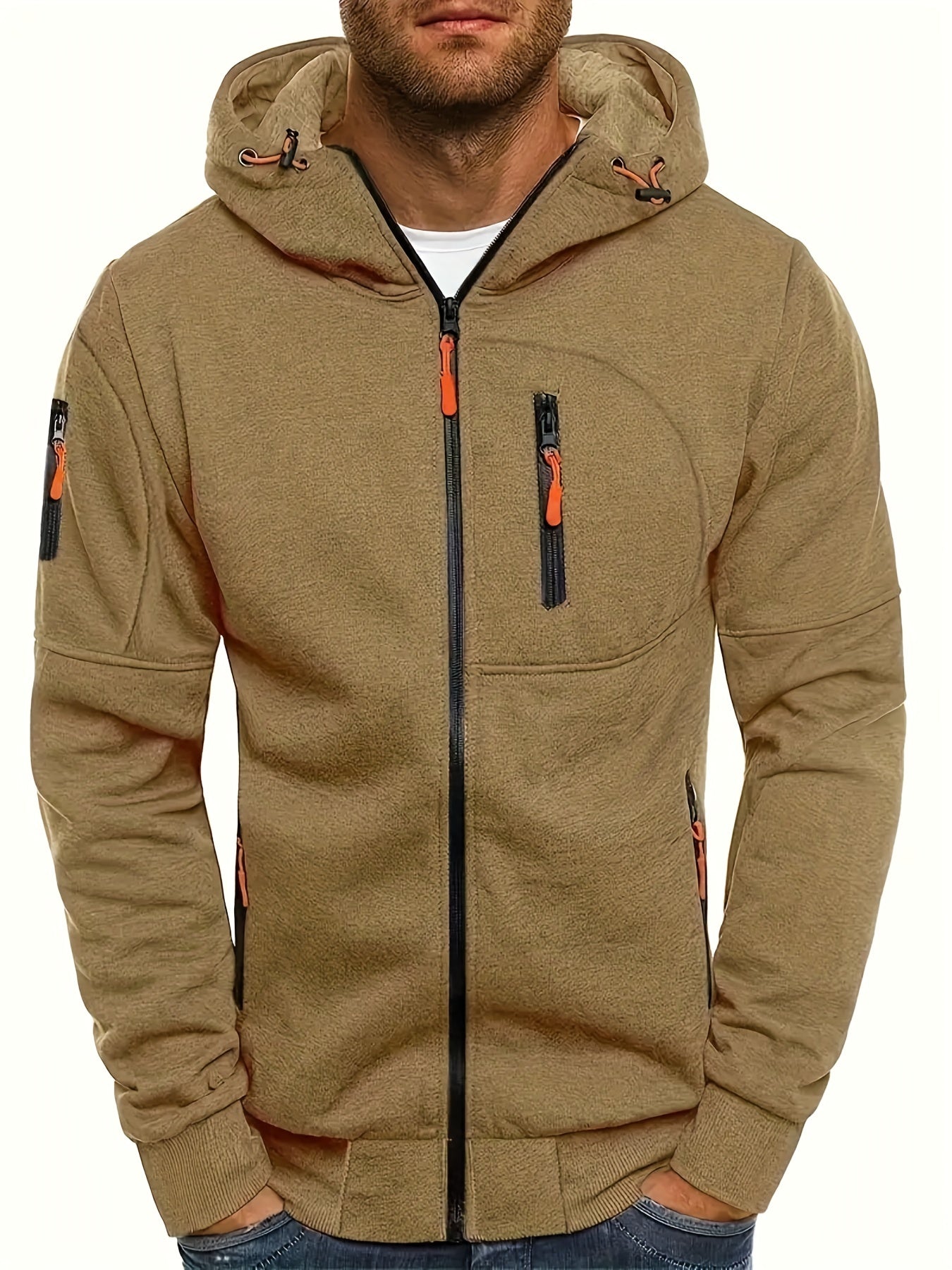 Men's Hooded Jacket - Active Hoodies with Zipper Pocket, Casual Long Sleeve Zip Up Design for Gym Sports and Spring Fall Seasons
