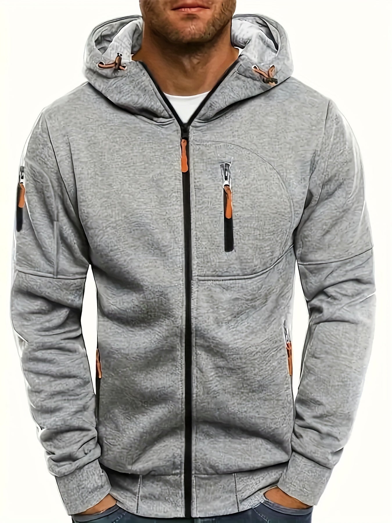 Men's Hooded Jacket - Active Hoodies with Zipper Pocket, Casual Long Sleeve Zip Up Design for Gym Sports and Spring Fall Seasons