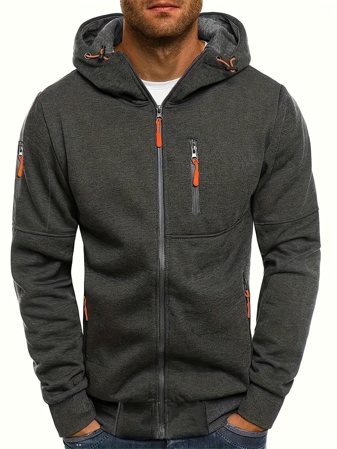 Men's Hooded Jacket - Active Hoodies with Zipper Pocket, Casual Long Sleeve Zip Up Design for Gym Sports and Spring Fall Seasons